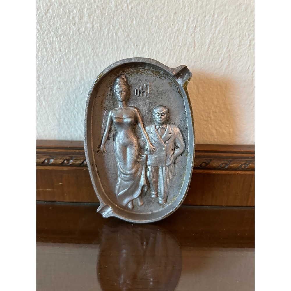 Vintage Naughty Risqué Cast Metal Ashtray Addams‎ Family Two Sided